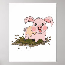 cute baby pig in mud poster
