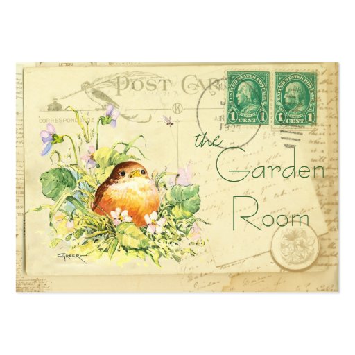 Cute Baby Robin with Violets Business Card Templates