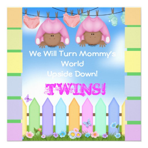 CUTE BABY SHOWER AFRICAN AMERICAN TWIN GIRLS INVITES