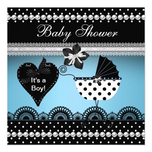 Cute Baby Shower Baby Boy Blue Black Spot 2 Personalized Invitation