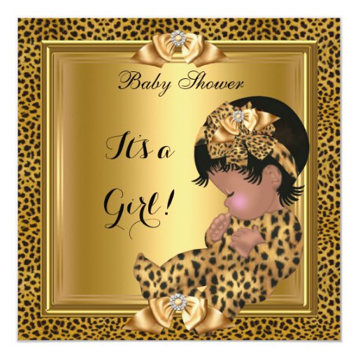 Cute Baby Shower Baby Girl Leopard Gold Custom Invitations