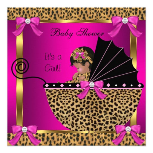 Cute Baby Shower Baby Girl Leopard Pink Gold Custom Invite