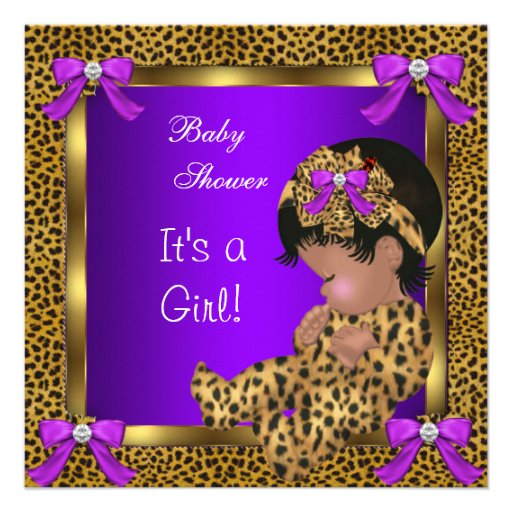 Cute Baby Shower Baby Girl Leopard Purple Gold 2 Personalized Invite