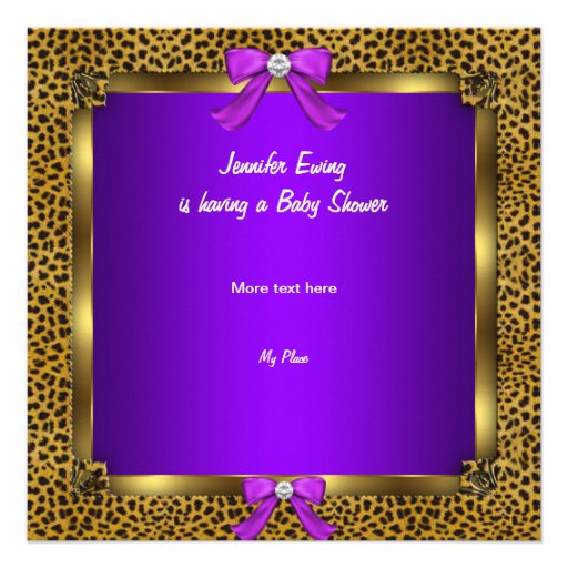 Cute Baby Shower Baby Girl Leopard Purple Gold 2 Personalized Invite