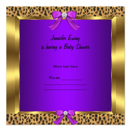 Cute Baby Shower Baby Girl Leopard Purple Gold Custom Announcements