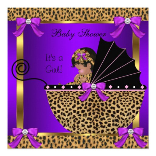 Cute Baby Shower Baby Girl Leopard Purple Pink Invitation