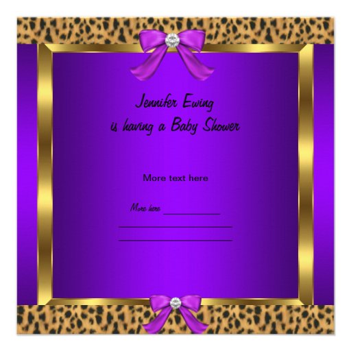 Cute Baby Shower Baby Girl Leopard Purple Pink Invitation