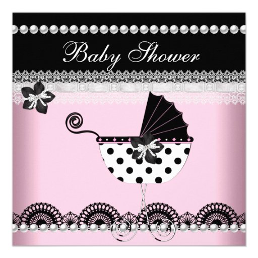 Cute Baby Shower Baby Girl Pink Black Pearl Personalized Invites