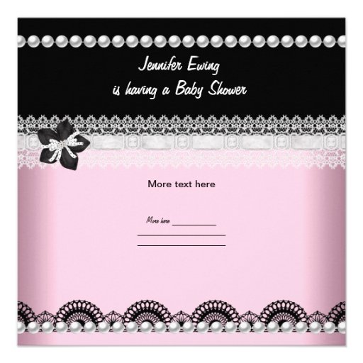 Cute Baby Shower Baby Girl Pink Black Pearl Personalized Invites