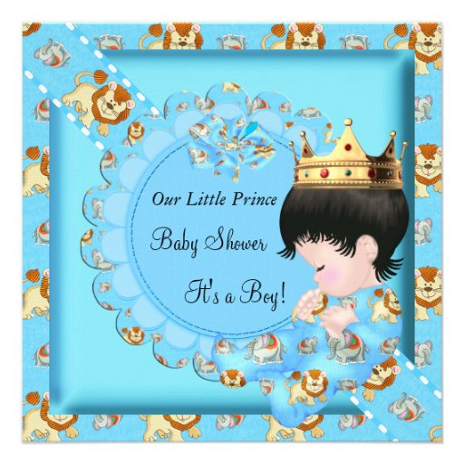 Cute Baby Shower Blue Boy Crown Personalized Invitations