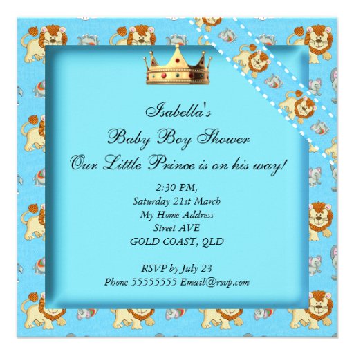 Cute Baby Shower Blue Boy Crown Personalized Invitations