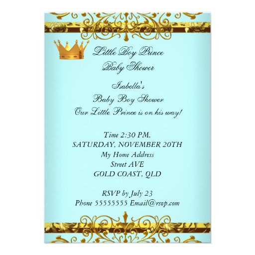 Cute Baby Shower Blue Gold Boy Prince Crown 4 Custom Invites