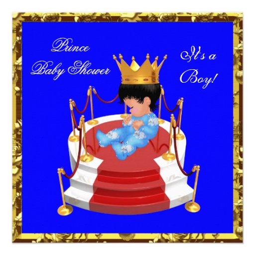 Cute Baby Shower Blue Gold Boy Prince Crown Custom Invites
