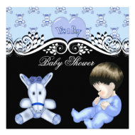 Cute Baby Shower Boy Baby Blue Black White Announcement