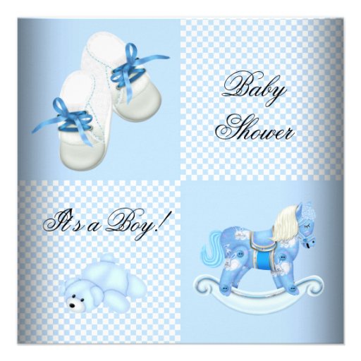 Cute Baby Shower Boy Baby Blue Booties shoes Invites