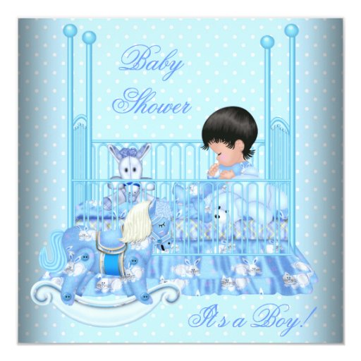 Cute Baby Shower Boy Baby Blue Crib Card Zazzle