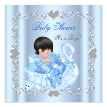 Cute Baby Shower Boy Baby Blue Swan Custom Invitations