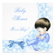 Cute Baby Shower Boy Baby Blue White Custom Announcements