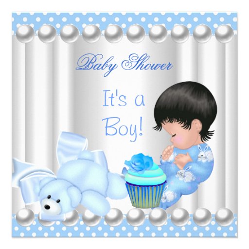 Cute Baby Shower Boy Blue cupcake Spots Invitations
