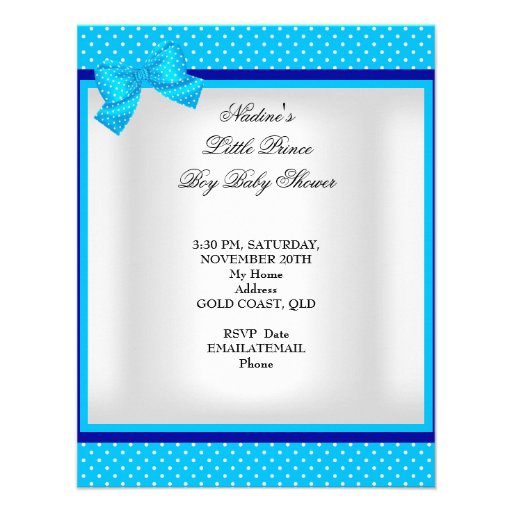 Cute Baby Shower Boy Blue Little Prince Crown Personalized Announcements