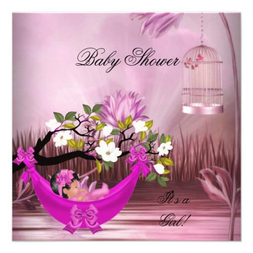 Cute Baby Shower Girl Baby Hot Pink Hammock Magica Custom Announcements