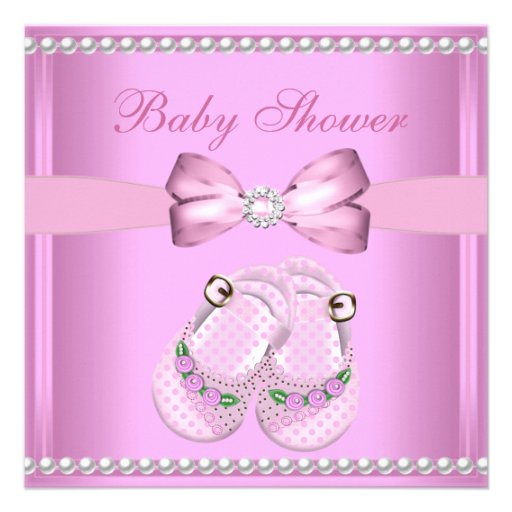Cute Baby Shower Girl Baby Pink Booties Pearl Announcements