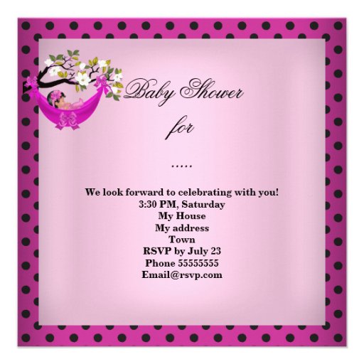 Cute Baby Shower Girl Baby Pink Hammock Invitations