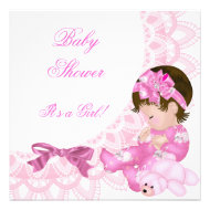 Cute Baby Shower Girl Baby Pink White Custom Invitations