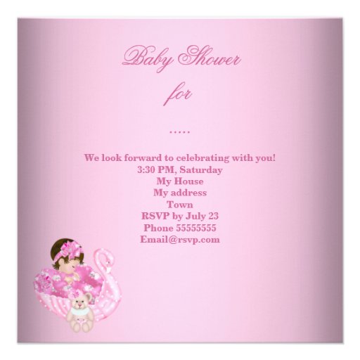Cute Baby Shower Girl Baby Pink White Swan Invites