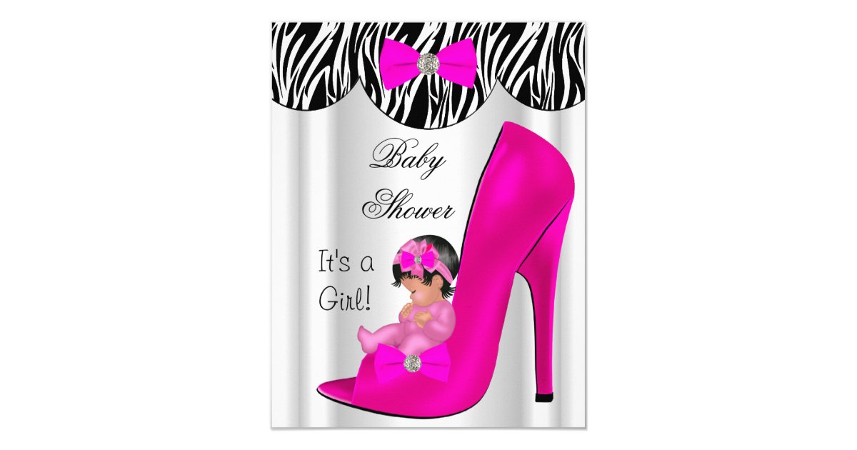 Cute Baby Shower Girl Hot Pink Baby Shoe 4.25x5.5 Paper ...