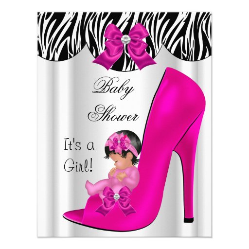 Cute Baby Shower Girl Hot Pink Baby Shoe Personalized Invitation