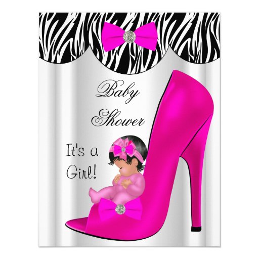 Cute Baby Shower Girl Hot Pink Baby Shoe Custom Invites (front side)