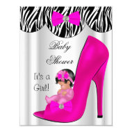 Cute Baby Shower Girl Hot Pink Baby Shoe 4.25" X 5.5" Invitation Card