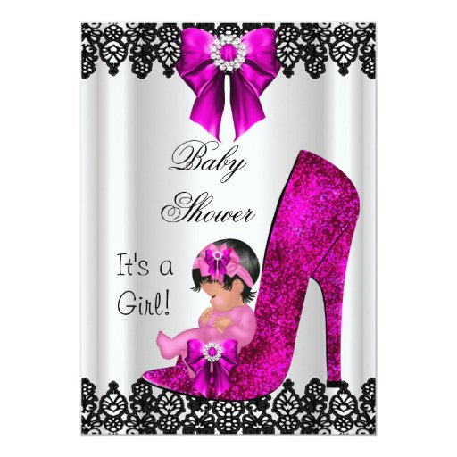 Cute Baby Shower Girl Hot Pink High Heel Black 5x7 Paper Invitation ...