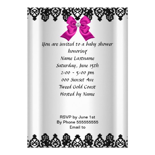 Cute Baby Shower Girl Hot Pink Shoe Black Lace Custom Invite