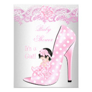 Cute Baby Shower Girl Pink Baby Shoe Lace 4.25" X 5.5" Invitation Card