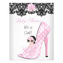 Cute Baby Shower Girl Pink Baby Shoe Lace invitations