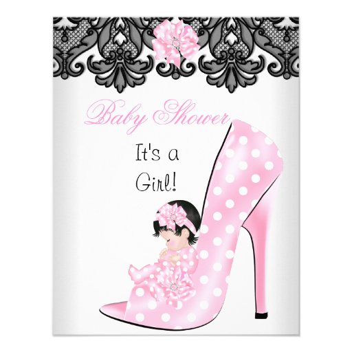 Cute Baby Shower Girl Pink Baby Shoe Lace Custom Announcements