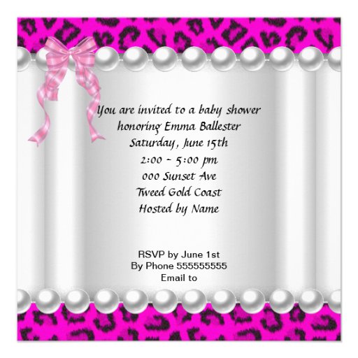 Cute Baby Shower Girl Pink Leopard Invitations