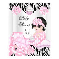 Cute Baby Shower Girl Pink Zebra Cupcake invitations