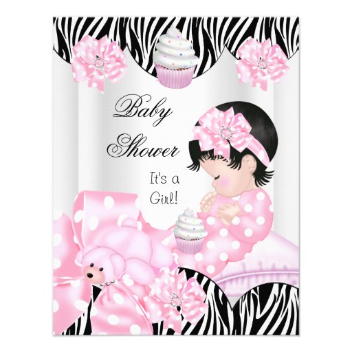 Cute Baby Shower Girl Pink Zebra Cupcake Personalized Invitation