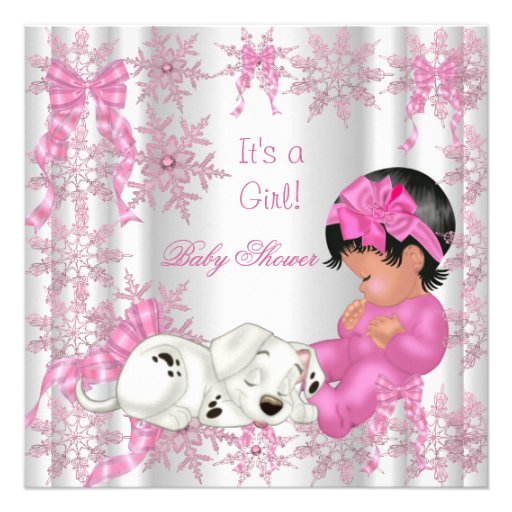 Cute Baby Shower Girl Pretty Pink Snowflakes Personalized Invite