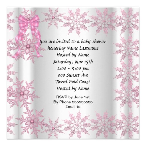 Cute Baby Shower Girl Pretty Pink Snowflakes Personalized Invite
