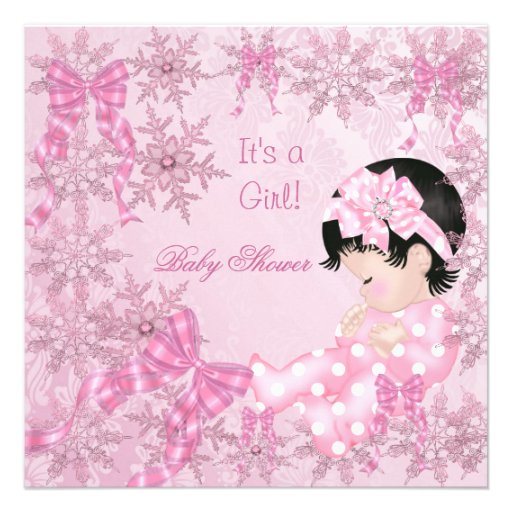 Cute Baby Shower Girl Pretty Pink Snowflakes Roses Custom Invitations