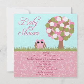  Birthday Cakes on Cute Baby Shower Pink Owl Tree Party Invitation Invitation