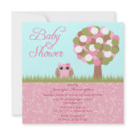 Cute baby shower pink owl tree party invitation