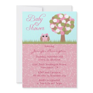 Cute baby shower pink owl tree party invitation invitation