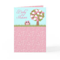 Cute baby shower pink owl tree party invitation greeting card