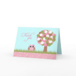 Cute baby shower pink owl tree thank you card