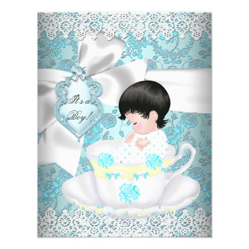 Cute Baby Shower Teal Boy or Girl Invitations (front side)